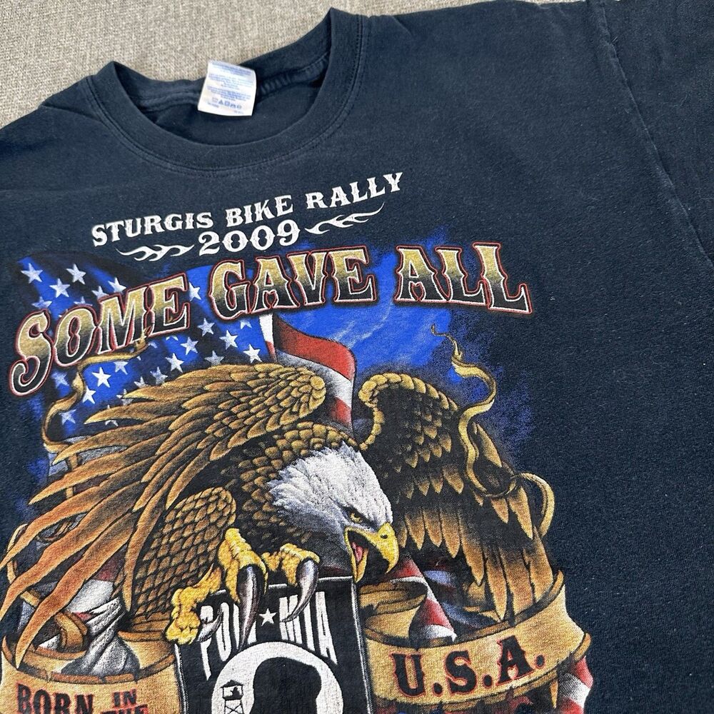 Sturgis Rally 2009 POW MIA Eagle American Flag Some Gave All Black Large Shirt